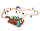 Battat Holzeisenbahn Set – Eisenbahn mit Lok aus Holz mit Schienen, Brücke, Bäume, Berg und mehr – Holzzug Spielzeug für Kinder ab 3 Jahre (47 Teile)