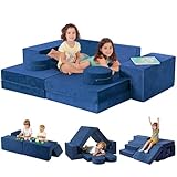 Kidirect Spielsofa, Kindersofa aus Schaumstoff Bausteine - Spielsofa für Kinder & Kuschelecke im Kinderzimmer [OHNE Harte Teile], Blau