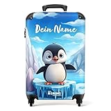 NoBoringSuitcases.com® Koffer personalisiert, Kinderkoffer - 55x40x20cm Handgepäck Trolley, Hndgepäck Koffer Kinder - Kinder Trolley- Pinguin - Leicht - Koffer mit Namen Initialen