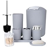 FEILANDUO Badezimmerzubehör-Set komplett, 8-teiliges Badezimmer-Zubehör-Set mit Mülleimer, Seifenspender, Seifenschale, Zahnbürstenhalter, Zahnbürstenbecher, WC-Bürste und Qtip-Halter, Schminktisch