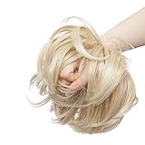 Updo Hair Extensions Ponytail Haarteil Dutt Haargummi mit Haaren Glatt Haarknoten Hochsteckfrisuren Haarverlängerung für Frauen 80g Aschblond bis Bleichblond