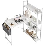 CubiCubi 100 cm Kleiner L-förmiger Computertisch mit Regalen, Eckschreibtisch für das Home Office, Schreibtisch zum Schreiben mit Aufbewahrungstasche, Weiß.