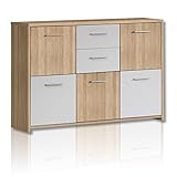 FORTE Quadro Kommode mit 5 Türen und 2 Schubladen, Holzwerkstoff, Sonoma Eiche / Weiß, 113.9 x 77.5 x 29.6 cm