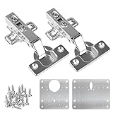 2 Stück Edelstahl hydraulisch dämpfende Scharniere, Standardscharnier mit Schranktür-Reparaturplatte, integrierte Soft-Close-Automatik-Scharniere für Küchenschrank-Garderobentüren