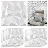 12 Stücke 3D Wall Panels, 30 × 30 cm Gaming Zimmer Wand Decke 3D Optik Diamant, PVC Paneele für Die Innen und Außendekoration Mattes Weiß, Nicht Verformbar, Wasserfest, Hitzebeständig, Geruchsneutral