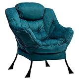 HollyHOME Sessel Wohnzimmer Ohrensessel Sessel Relaxsessel mit Stahlrahmen, Lesesessel Armlehnensessel Schlafzimmer Sessel Relax Lounge Sessel mit Armlehnen, Blau Grün