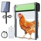 Hühnerklappe Solar Rolltor,Automatische Hühnerklappe Solar,Hühnerklappe Hühnertür mit Timer, Lichtsensor, Fernbedienung, Intelligenter Einklemmschutz Automatisch Wasserdichter für Hühnerstall