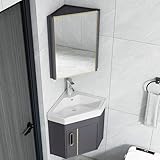 Eck-waschtisch für Badezimmer mit Waschbecken und Spiegelschrank, Waschbecken mit Keramikwaschbecken, Waschbecken mit Wasserhahn und Abfluss, für Badezimmer, Waschküchen(Gray,42cm/16.5in)