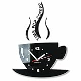 FLEXISTYLE Tasse Zeit für Kaffee Moderne Küche Wanduhr, schwarz, 3D römisch, wanduhr deko