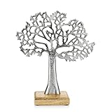 com-four® Deko-Aufsteller Baum - Metall-Baum auf Holzsockel - Deko-Baum aus Metall zum Hinstellen - Lebensbaum zum Verschenken (1 Stück - Baum)