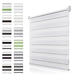 Doppelrollo Klemmfix ohne Bohren Weiß B85 x H120 cm (Stoffbreite 80cm) Rollos für Fenster ohne Bohren Kindersicherung Klemmrollo Fensterrollo Duo Rollo Lichtdurchlässig & Verdunkelnd