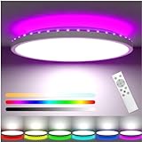 zemty LED Deckenleuchte Dimmbar, 24W 3200LM RGB Deckenlampe Farbwechsel, IP54 Wasserfest Badezimmer Lampe, 3000K-6500K Rund Flach Badlampe Decke für Kinderzimmer Schlafzimmer