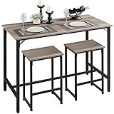 Yaheetech Küchentisch-Set mit 2 Barhockern | 3-teilig Stehtisch Sitzgruppe| Bistrotisch Esstisch 120 x 60 x 90 cm | Essgruppe Holz für Küche | im Industrie-Design | vintagebraun-grau