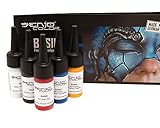 Senjo Color ® Airbrush Farben Set (Für Gesicht & Körper) Bodypainting Farben (5 x15ml) Farben: Schwarz, Weiß, Rot, Gelb & Blau