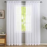 MYSTIC-HOME Gardinen Weiss Transparent - Voile Gardinen Wohnzimmer Modern - Luftige Soft und Sonnenlichtfilterung - Rod Pocket Vorhang Weiß Durchsichtig für Schlafzimmer, Weiß 2er Set H245 x B140 cm