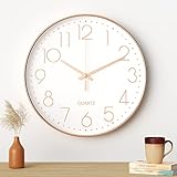 Newaner Lautlos Wanduh, Leises Quarzwerk schwarzes modernes minimalistisches Design, leise Wanduhr Geeignet für Wohnzimmer, Küche, Büro, Schlafzimmer（Roségold）, 30cm