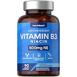 Vitamin B3 Niacin | Hochdosiert 500mg Nicotinamid pro Kapsel | 90 VEGANE Flush Free Kapseln | Hochdosiert Nicotinamide Supplement | Haut - Nerven - Energie | von Horbaach