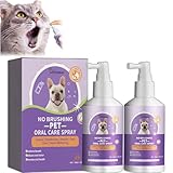 KeyoGoS Pet Oral Care Spray, Oral Care Spray for Dogs and Cats, Anti Inflammatory Pet Breath Dental Care Spray, Dog Gingivitis Treatment, Tooth Brushing Kit (2Pcs)