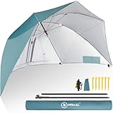 Homecall Sonnenschirm Strand & Strandmuschel 2 in 1 Strandschirm Umschaltbar Ø 270cm Sonnenschirm Groß mit Fenster - Windschutz Strand, Regendicht, UV50+ Sonnenschutz Strand für 2-3 Personen (Blau)