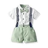 Volunboy Baby Jungen Anzug Set Bekleidung Hemd mit Fliege + Hosenträger Shorts Strampler Anzug(Größe 90,18-24 Monate,Grün)