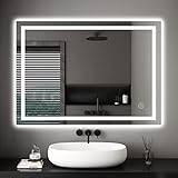 Dripex Badezimmerspiegel Wandspiegel LED Badspiegel mit Beleuchtung mit Touch-Schalter Beschlagfrei Kaltweiß 6400K Energiesparend Lichtspiegel 50x70 cm