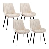 CLIPOP Samt Esszimmerstühle 4er Set Küchenstühle Polsterstuhl Wohnzimmerstuhl Gepolsterte Sessel Sitzfläche mit Rückenlehne und Metallbeine (4er Set, Beige)