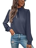 GORGLITTER Damen Blusen Elegant Hemdbluse Stehkragen Chiffonbluse OL Business Oberteil Grau L