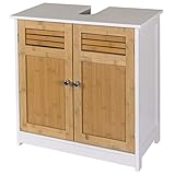 EUGAD Waschbeckenunterschrank Unterschrank Badezimmerschrank Waschtisch Badschrank mit 2 Türe 60 x 30 x 60 cm Weiß/Natur