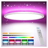 Tyreses LED Deckenleuchte Dimmbar mit Fernbedienung, 24W RGB Farbwechsel LED Deckenlampe, Rund Deckenbeleuchtung 3000K-6500K für Schlafzimmer, Wohnzimmer, Badezimmer, Kinderzimmer, Ø30CM