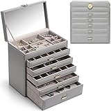 Vlando Schmuckkasten Schmuckschatulle Schmuckkästchen-Groß Schmuckbox-Damen, mit 6 Ebenen Schubladen aus Faux Leder für Ohrringe Ketten Schmuck Organizers