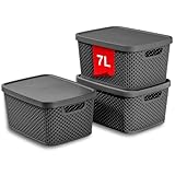 astor24 PREMIUM 3er XXL Set Aufbewahrungsbox Korb mit Deckel Organizer Ideal für Büro, Kleiderschrank, Schrank, Küche & Haushalt (Anthrazit, 3er Set 7 Liter)