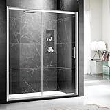 Mersviton Shower Cubicle, Glass Sliding Door Shower 120 x 195 cm (W x H) Shower Recess Door, Single Sliding Door, Safety Glass Recess Door Soft Close Clear Glass with Nano Coating