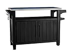 Keter Unity XL BBQ Beistelltisch, Abmessungen 134x51.7x89.6cm, grau, wetterfest, Arbeitsplatte aus Edelstahl, Outdoor Sideboard, perfekt für das Grillen im Frühling