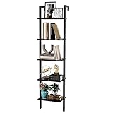 YMYNY Leiterregal mit 5 Ebenen, Bücherregal, DIY Standregal, Regal aus Holz, Metallrahmen, Wandmontage, für Bücher, Dekoration, Pflantzen, für Wohnzimmer, Büro, Balkon, Schwarz HBC015B