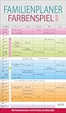 Familienplaner Farbenspiel 2025: Familienkalender, 5 breite Spalten, guter Überblick durch farbliche Wochen. Mit Ferienterminen, Vorschau bis März 2026 und nützlichen Zusatzinformationen.