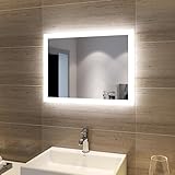 SONNI LED Badspiegel mit Beleuchtung 60×50 cm Badezimmerspiegel mit Beleuchtung Kaltweiß, LED Badspiegel für Badezimmer, vertikal und horizontal Montage IP44 Wasserdicht