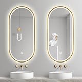 oeLucrv Wall Mounted,Oval Wall Mirrors Bathroom Mirror with LED Lights Mirror Mirror LED Bathroom Mirror with Touch Sensor Switch & Demister IP44 Waterproof 3Color Temperature Adjustable 40×60 cm