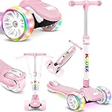 KIDIZ® Roller Kinder Scooter X-Pro2 Dreiradscooter mit PU LED Leuchtenden Räder Kinderroller faltbar Tret-Roller höhenverstellbarer Cityroller Kinderscooter für Jungen Mädchen 3-12 Jahre, Rosa