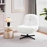 Yaheetech Sessel aus Boucle-Gewebe Polstersessel ohne Armlehne 360° Drehbarer Sitz Sessel für Wohnzimmer/Schlafzimmer/Empfangsraum Weiß