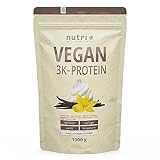 Nutri + Vegan Protein Pulver Vanille 1 kg 83% Eiweiß - 3k-Proteinpulver 1000 g - Shake Vanilla Cream Flavor - pflanzliches Eiweißpulver ohne Lactose, Aspartam, Zucker, Stevia & Milch