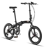 PACTO Two Klapprad 20 Zoll mit Schnelles Faltsystem (10 Sek), Aluminiumrahmen, Leichtgewicht (13KG), Shimano 6 Gänge, Doppelscheibenbremse und LED-Licht (Schwarz)