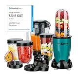 GOURMETmaxx Smoothie Maker & Standmixer 18tlg. Set - 400W | Elektrischer Blender 750ml, Mixer inkl. 4 To-Go Becher, 2 Klingen, Entsafter, Stößel & Deckel | Spülmaschinenfest, auslaufsicher & BPA frei