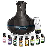 Aroma Diffuser, 600 ML Mit 8 Ätherischen Ölen, Luftbefeuchter Schlafzimmer, Luftbefeuchter mit Fernbedienung, 4 Timer, Automatische Wasserlose Abschaltung für Große Räume