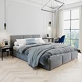 Home Collective Polsterbett Doppelbett 160x200 cm Samt grau | mit Lattenrost aus Metall und Stauraum mit hydraulischem Bettkasten