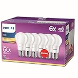 Philips Lighting Philips LED Classic E27 Lampen 6-er Pack (60 W), matte LED Lampen mit warmweißem Licht, energiesparende LED Beleuchtung mit langer Nutzlebensdauer