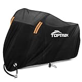 TOPTREK Motorrad Abdeckplane Outdoor Winterfest Wasserdicht Motorradgarage 210T Oxford Stoff – XXL Motorradabdeckung für Harley-Davidson, Honda, Suzuki, Kawasaki (245 * 105 * 125 cm)