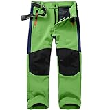 yeyity Kinder Softshellhose Skihose Gefüttert Cargohose Wasserdicht Thermohose Jungen Mädchen Schneehose Winter Outdoorhose Wanderhose(16010,Green,S)