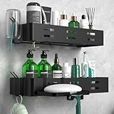 Daoun Duschablage Ohne Bohren Duschregal Schwarz Shampoo Halterung für Dusche Duschkorb Edelstahl, 2 Stück Dusch Organizer mit Seifenhalter und 2 Haken