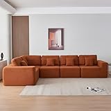 LANDCROOSSERS Modernes Soft Sektional Sofa, L-Form Ecksofa mit Schlaffunktion, Großes Sofa Couch,Wohnlandschaft Schlafsofa Schlafcouch, Kombisofa mit Kissen, Eckgarnitur für Wohnzimmer (Orange)