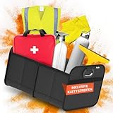 POUKO® Kofferraum Organizer Schwarz I Extrem stabiler Auto Organizer mit Anti-Rutsch-Klett I Praktische faltbare Kofferraumtasche für mehr Ordnung und Platz im Auto I Hochwertige Kofferraum Box